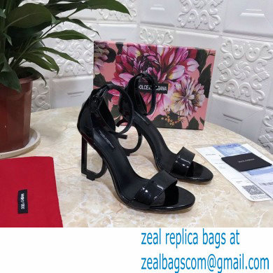 Dolce  &  Gabbana Heel 10.5cm Leather Sandals Patent Black with D & G Heel 2021